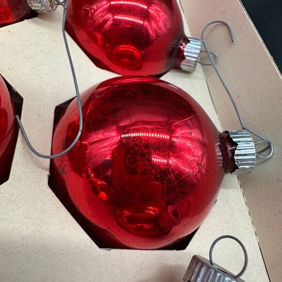Vintage Christmas Ornaments Shiny Brite USA Red Glass Original Box Decoration - Picture 13 of 16